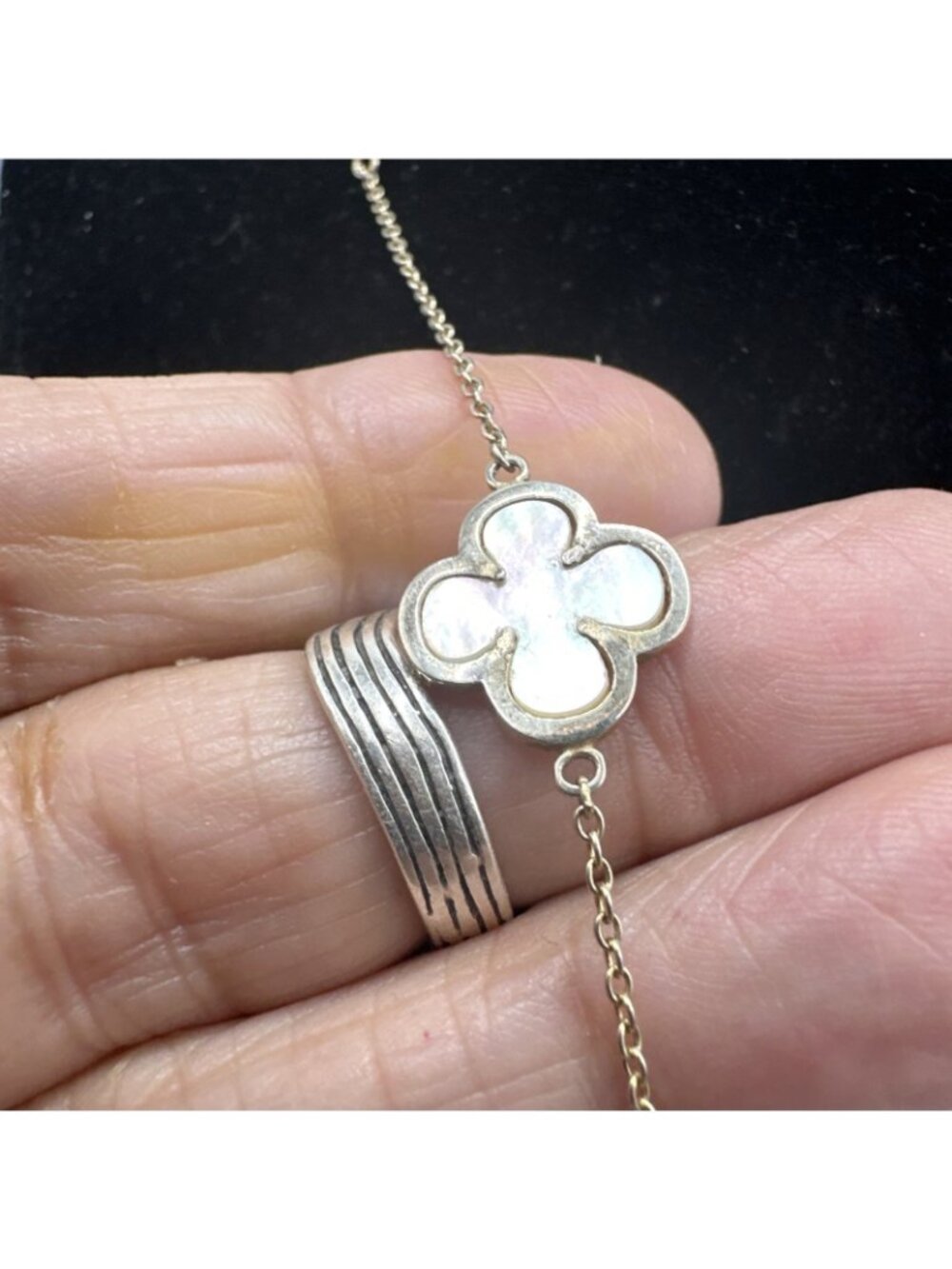 925 Silver HMO mother of pearl clove necklace vermeil 16” 2”ext - Picture 5 of 10